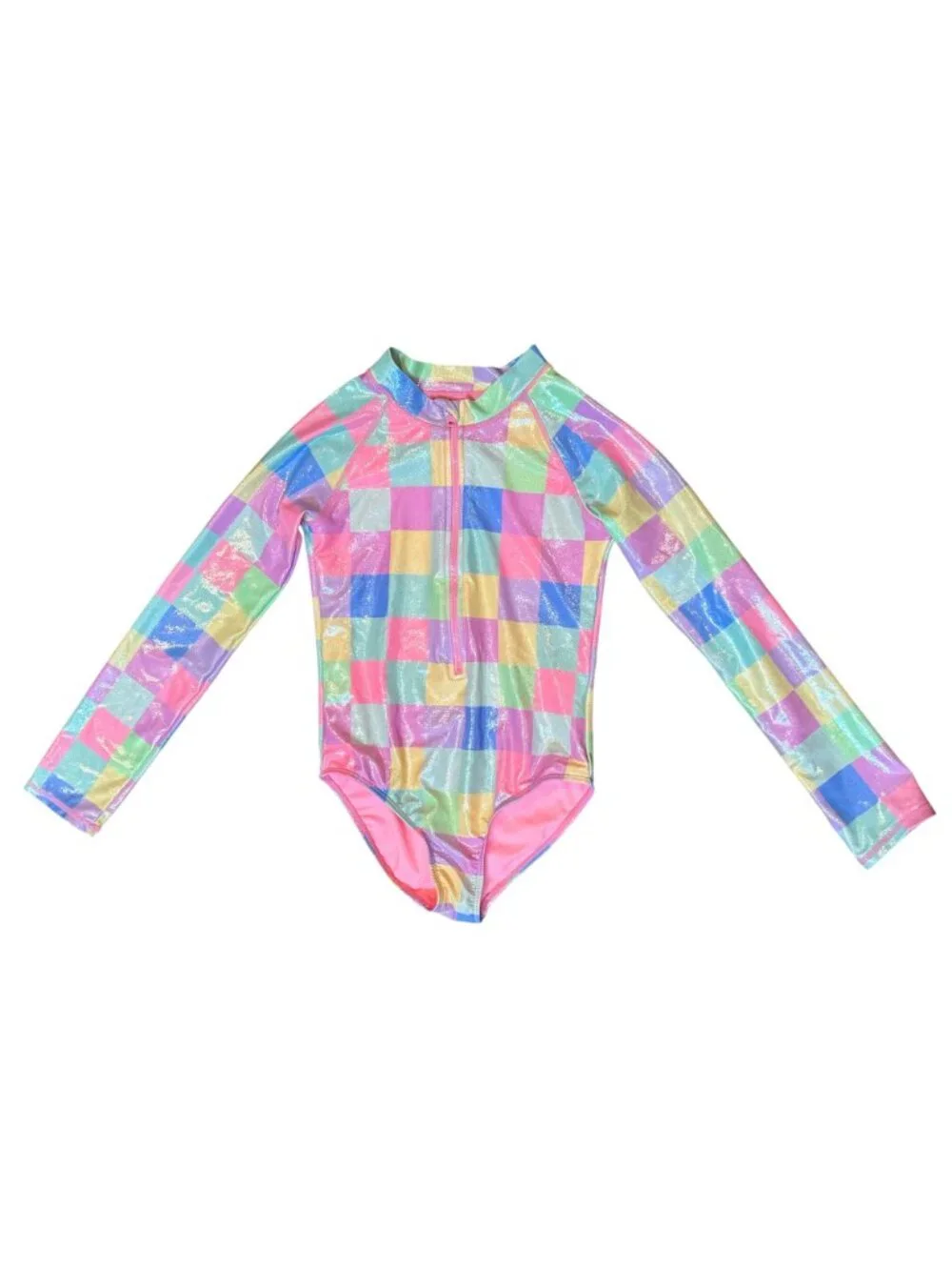 BMAGICAL Girls Swim Rashguard Size 8 Pink Plaid